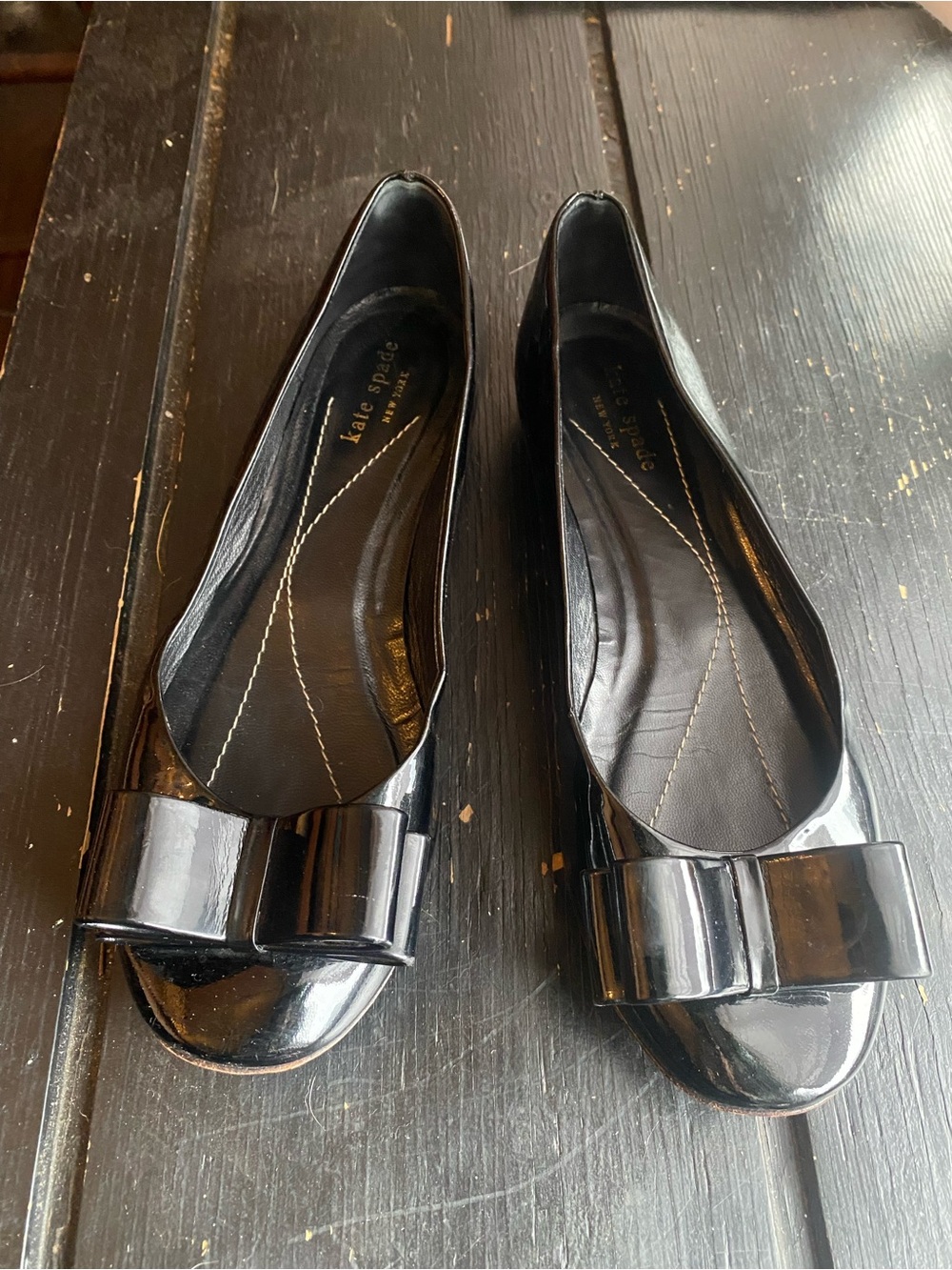 kate spade Black Patent Leather Bow Flats